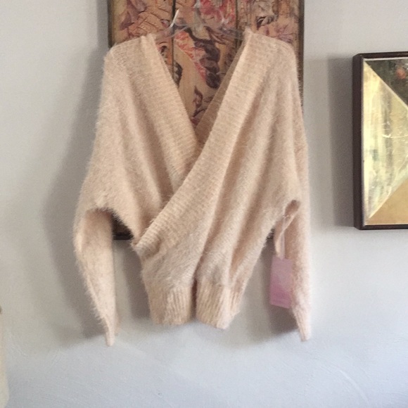 NWT LF STRETCH BLUSH PINK SOFT OVERSIZED OFF SHOULDER SWEATER SLOUCHY COZY S - Picture 2 of 10